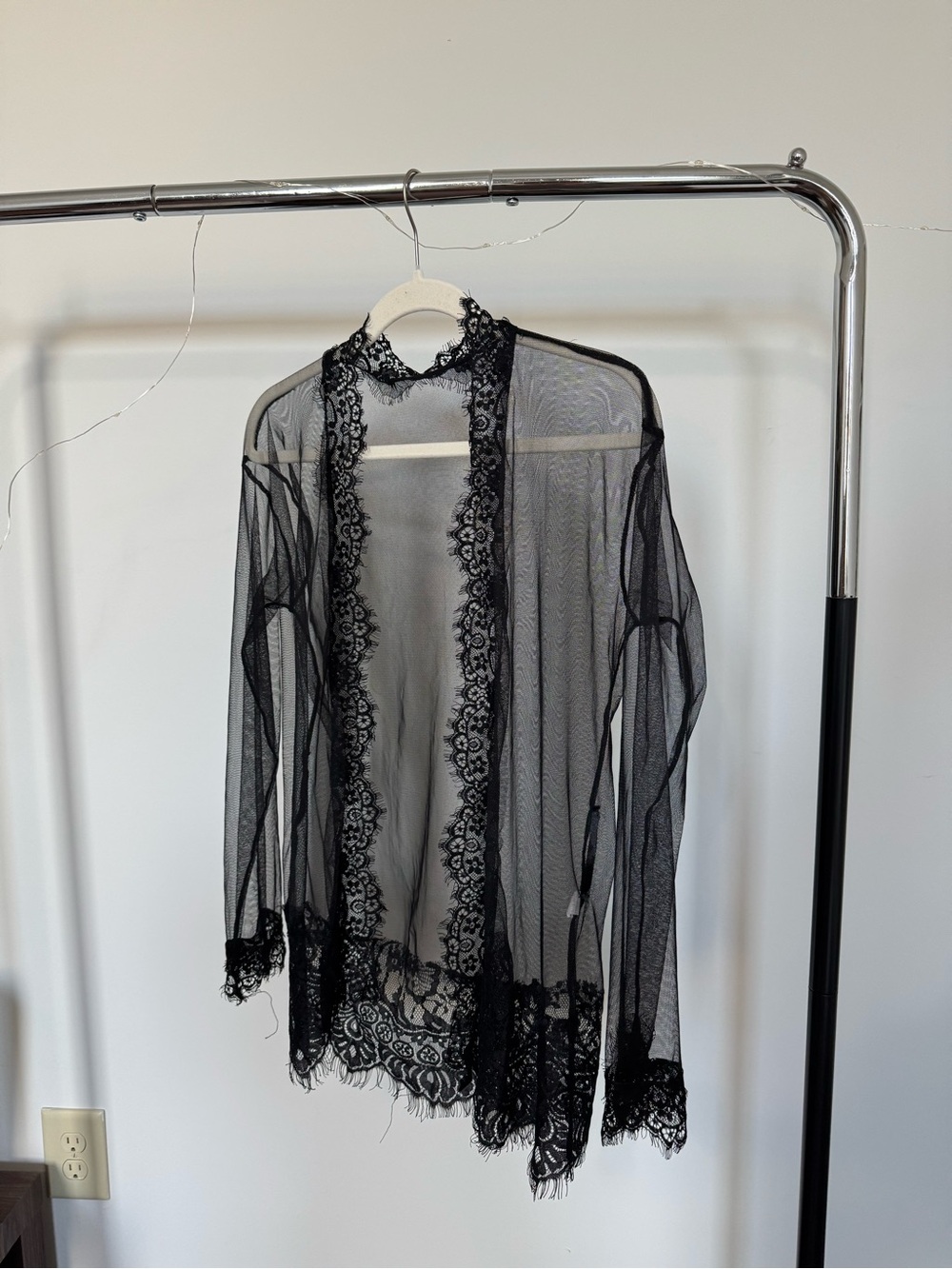 Sheer Lace-Trim Black Robe Jacket - Women Intimates & Sleepwear